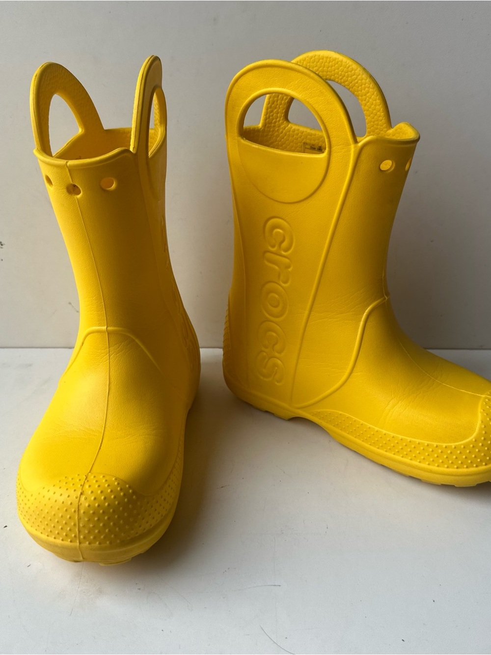 Crocs Handle It Rain Boots Kids Yellow Waterproof Pull On C13 Rubber Shoes